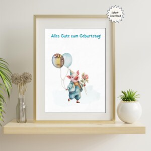 Geldgeschenk Geburtstag – Süßes Schwein mit Ballons – PDF Wunscherfüller Karte – Last Minute Geschenkidee DIY – Sofort Download