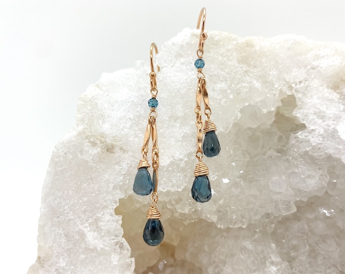 Genuine London Blue Topaz and Diamond Silver Dangle Earrings main image 1