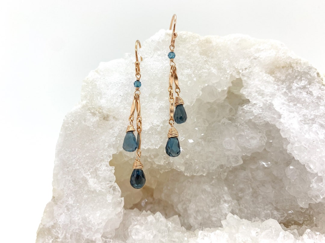 London Blue Topaz Dangle Earrings 10KT Yellow Gold main image 0