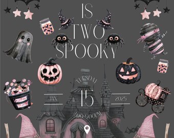 Two Spooky Birthday Invitation: Halloween Witch Party, Editable Canva Template