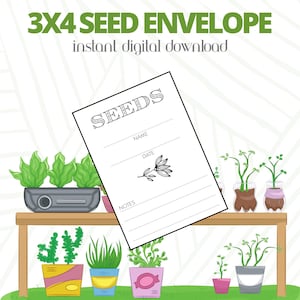 Envelope de sementes para impressão // Jardim digital // Imprima seu próprio envelope // 3x4 // Presente de jardim // Pacote de sementes para impressão