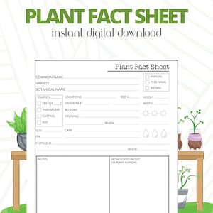 Tuinplanner Plant Fact Sheet / Digitale download / Afdrukbaar Plant Infoblad