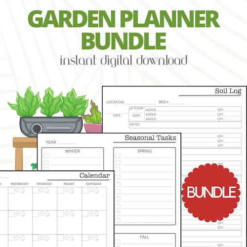 Garden Planning Bundle 8 Sheets / Digital Download Garden Planner / Seed Packet List - Plant Fact Sheet - Soil Log