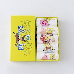SpongeBob Cartoon Socken Box – Süße niedrig geschnittene Baumwoll-Söckchen – Atmungsaktives Spongebob-Geschenkset für den Sommer