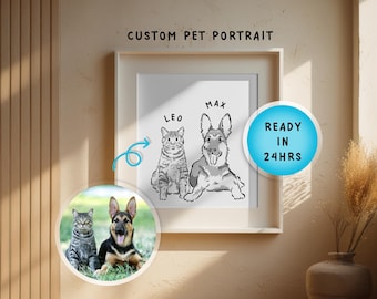 Pet Portrait Digital Download – Custom Pet Art – Dog Cat Illustration – Hand-Drawn Personalized Pet Gift – Pet Memorial Printable Wall Decor