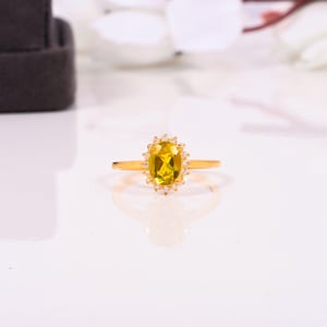 Yellow Sapphire Engagement Ring for Women, 14K Solid Gold Sapphire Ring, Solitaire Ring, Yellow Gemstone Statement Ring, Ring Gift For Her