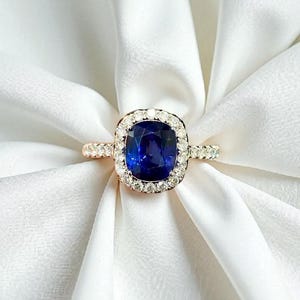 2 CT Blue Sapphire Ring,Cushion Cut Engagement Ring,14k Solid Gold Sapphire and Diamond Ring,Wedding Ring,September Birthstone Bridal Ring