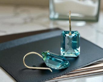 14K/18K SOLID GOLD Aquamarine Earrings, Aquamarine Drop Earring, Sky Blue Earring, March Birthstone earring, Aquamarine Jewelry.Gift for Her