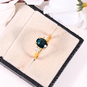 Green sapphire ring,delicate oval engagement ring,14K solid yellow gold, anniversary gift Solitaire Wedding Bridal Ring September Birthstone