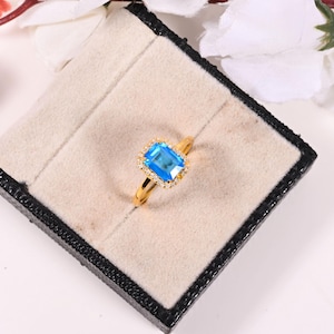 14k Gold Swiss Blue Topaz Ring, Real Topaz Silver Ring Blue Topaz Birthstone Jewelry, Promise Ring, Rings For Women, Personalized Ring Gifts
