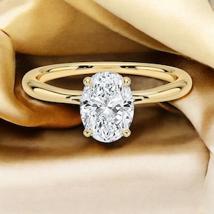 1ct oval moissanit förlovningsring, 14k massivt guldring, oval solitär moissanitring, jubileumspresentring, brudring, vardagsring