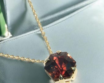 14k Solid Gold Necklace, Delicate Hexagon Cut Ruby Pendant, Dainty July Birthstone, Red Gemstone Ruby Pendant Unique Solitaire Pendant