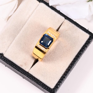 18K/14K/9K Solid White Gold Lab Created Sapphire Ring Men Gold Ring Gemstone Anniversary Rings Engagement Ring Wedding Ring Gift For Him