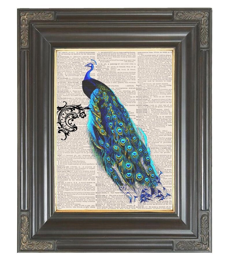 Arabesque peacock, Bohemian art, digital print, dictionary art 497