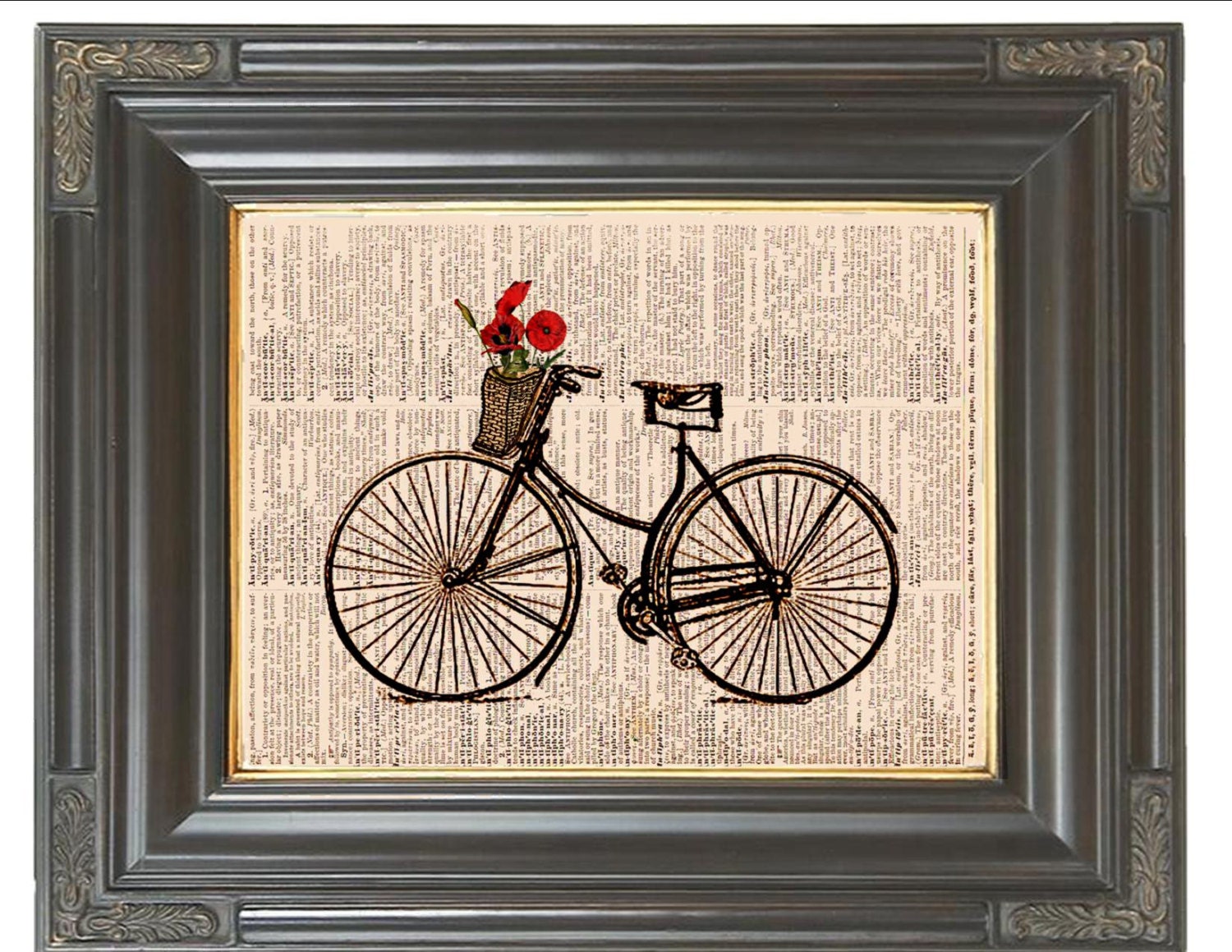 Paris Bicycle wall art print on dictionary or music page