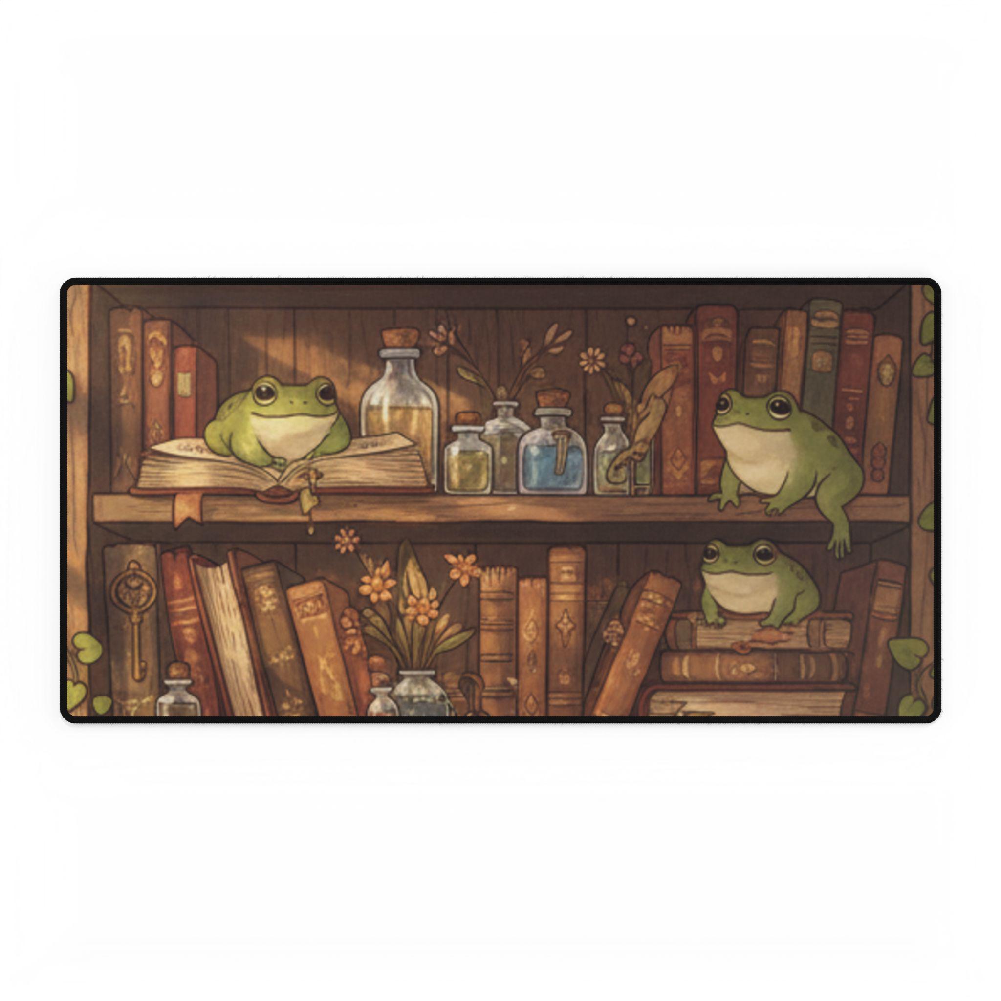 Whimsical Cottagecore Library Frog Desk Mat | Bookish Illustration - Etsy