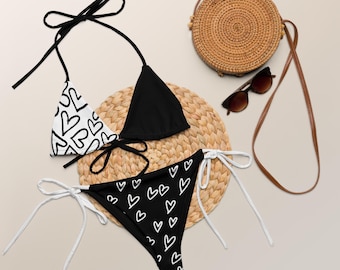 Black and White Heart String Bikini