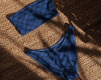 Blue Fencework Vibes Recycled bandeau bikini
