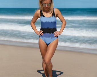 Blues and Black One-Piece Swimsuit