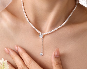 Collana di perle d'acqua dolce, collana di perle in argento sterling 925, collana da sposa, gioielli da matrimonio, regalo per lei, regalo per la mamma