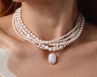 5-laags parelketting, barokke parelketting, bruidsketting, huwelijkssieraden, statement parelketting