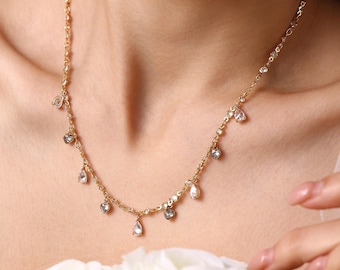 Collana da sposa con pietra portafortuna, gioielli da matrimonio personalizzati, collana per damigella d'onore, regalo per la damigella d'onore, collana con pendente di cristallo