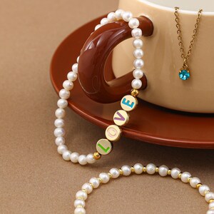 Personalized 3-Layer Pearl Bracelets, Custom Initial & Birthstone, Stacking Bracelet Set, Bridal Party Jewelry