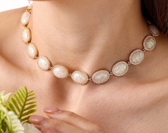 Collana vistosa con opale, collana da sposa, gioielli da sposa, collana vintage, elegante gioiello da sera, regalo per lei