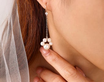 Orecchini da sposa con perle d'acqua dolce, orecchini pendenti con perle in argento sterling 925, orecchini da damigella d'onore, eleganti orecchini di perle per la sposa