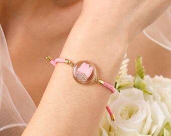 Braccialetto personalizzato con fiore di nascita, regalo per damigella d'onore, gioiello con fiore del mese di nascita, regalo per la festa di matrimonio, braccialetto da sposa