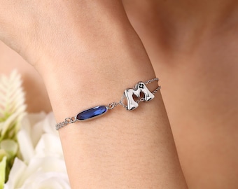 Bracciale da sposa personalizzato con pietra portafortuna, bracciale con iniziale del nome personalizzato, gioielli da damigella d'onore, regalo di compleanno per lei