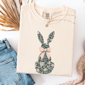 Floral Bunny T-Shirt, Cute Rabbit Tee with Bow, Spring Easter Graphic Shirt, Boho Bunny Gift for Women, Nature Lover Tee