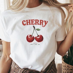 Cherry Vintage Graphic Tee, Cute Fruit Shirt, Aesthetic Retro T-Shirt, Kawaii Cherry Top, Happy Have a Nice Day Tee, Soft Comfort Colors Tee