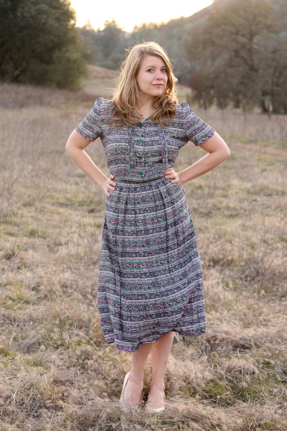 BAY LEAF Vintage 1940's Day Dress Depression Era D
