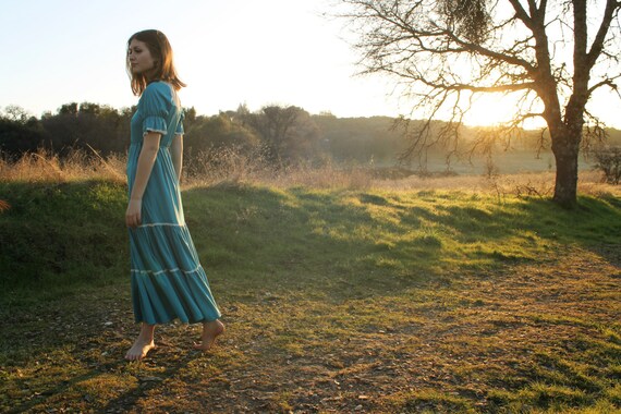 MILKMAID Vintage 1970's Dress Maxi Length Lace Nec