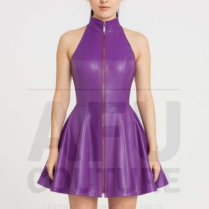 Handmade Leather Halter Dress: A-Line Fit & Flare Party Outfit