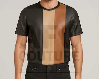 Handmade Black Sheep Leather T-Shirt: Modern Zipper Tee
