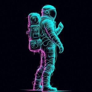 Stampa su tela "Astronauta al neon" – Decorazione spaziale futuristica in blu e rosa – Opera d'arte cosmica fantascientifica per casa o ufficio