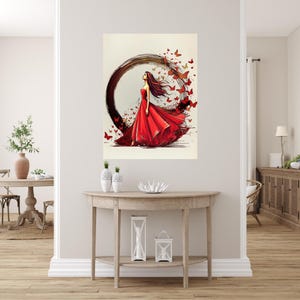 Modern Line Drawing – Minimalist Red Dress Elegant Fashion Sketch – Fantasy Gown Illustration – Stylish Wall Art Deco, Fashion Lovers Gift