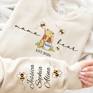 Custom Mama Bear Sweatshirt,Mama Est with Kids Name on Sleeve Sweatshirt, Personalized Mom Sweatshirt, Nana, Grandma, Gigi,Mothers Day