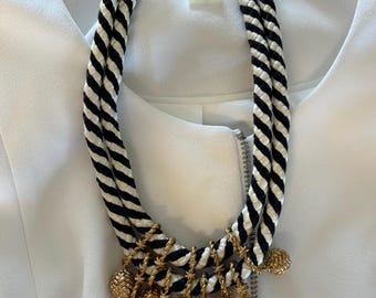 Vintage STELLA DOT Black & White Rope Necklace