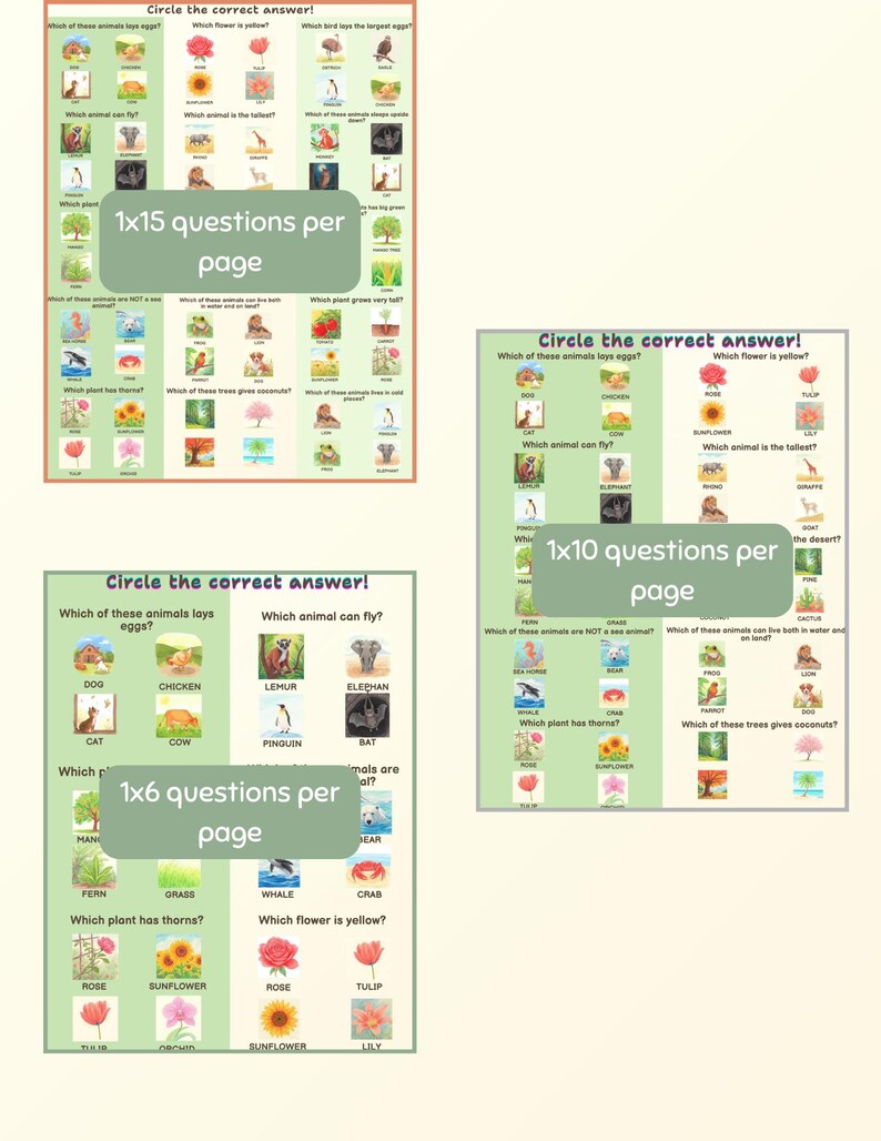 Kids Learning Worksheets: 60 Multiple Choice Questions (printable PDF ...