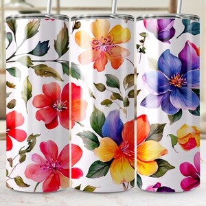 Watercolor Floral Digital Tumbler Wrap, Flower Tumbler Design, Tumbler PNG, Colorful Floral, Sublimation Design, Digital Download
