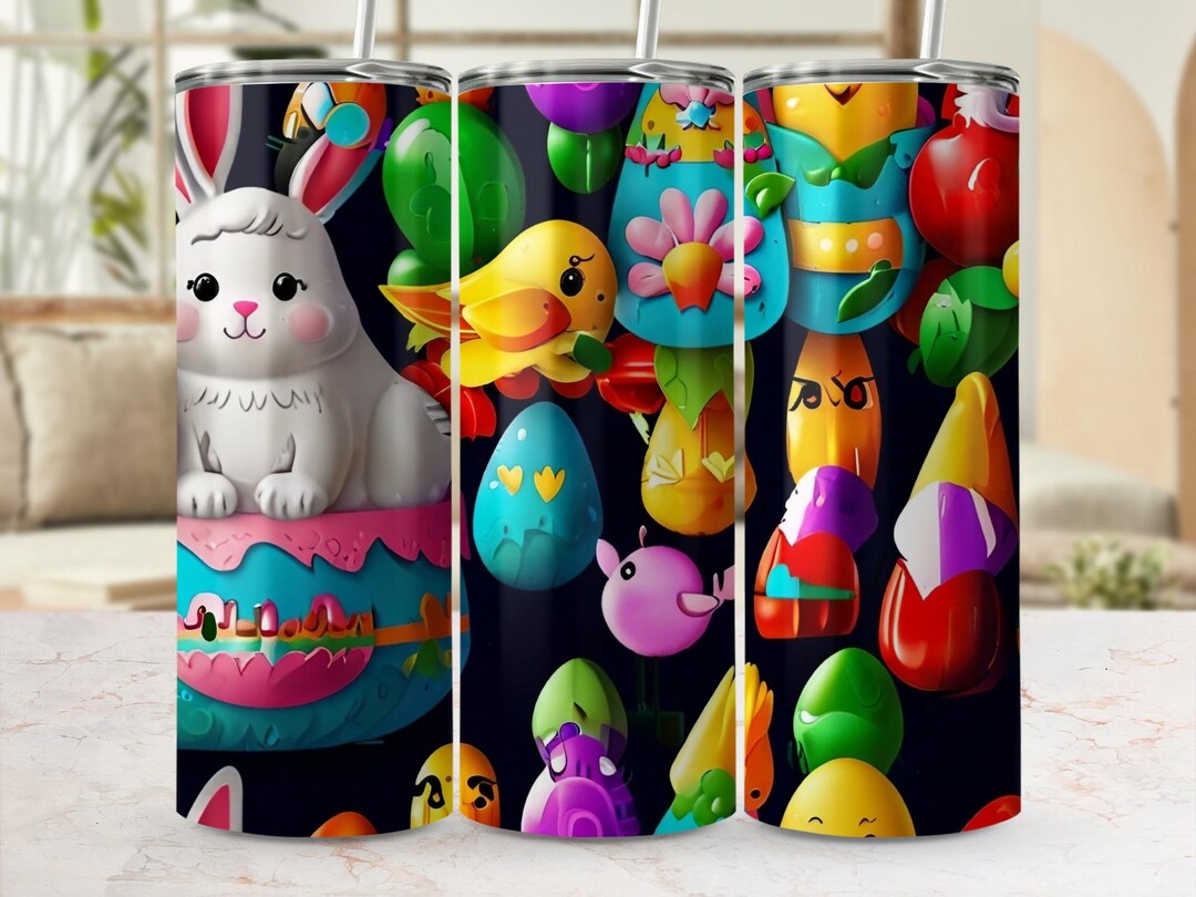 20oz Easter Bunny Tumbler Wrap, Cute Kawaii Spring Sublimation Design ...