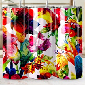 Floral Tumbler Wrap, Bright Flower Tumbler PNG, Watercolor Floral Sublimation, Colorful Tumbler Design, Digital Download