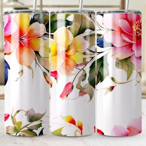 Floral Tumbler Wrap, Watercolor Flowers, Digital Tumbler Design, PNG File, Spring Tumbler Wrap, Colorful Flower Wrap, Sublimation Design