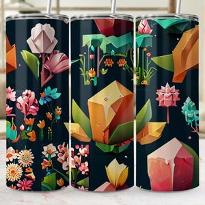 20oz Geometric Floral Tumbler Wrap, Modern Low Poly Flower Sublimation Design, Digital Botanical Crystal Aesthetic Print PNG