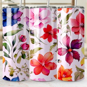 Watercolor Floral Digital Tumbler Wrap, Flower Tumbler Design, Vibrant Tumbler Png, Sublimation Design, Floral Tumbler Wrap