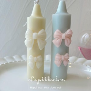 Pastel Bow Pillar Candle: Korean Minimalist Soy Wax Decor