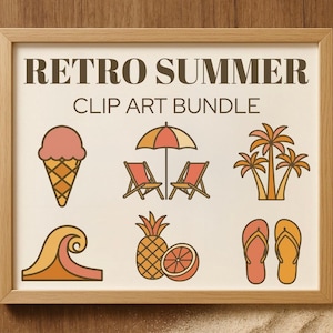 Retro Summer Clip Art Bundle | Mid-Century Modern Beach Vibes | 70s Boho PNGs | Transparent Background | Digital Download
